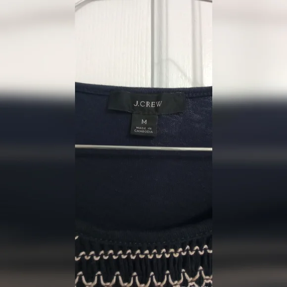 J Crew Peasant Boho Top Size M Navy Blue Scoop Neck - Picture 4 of 5